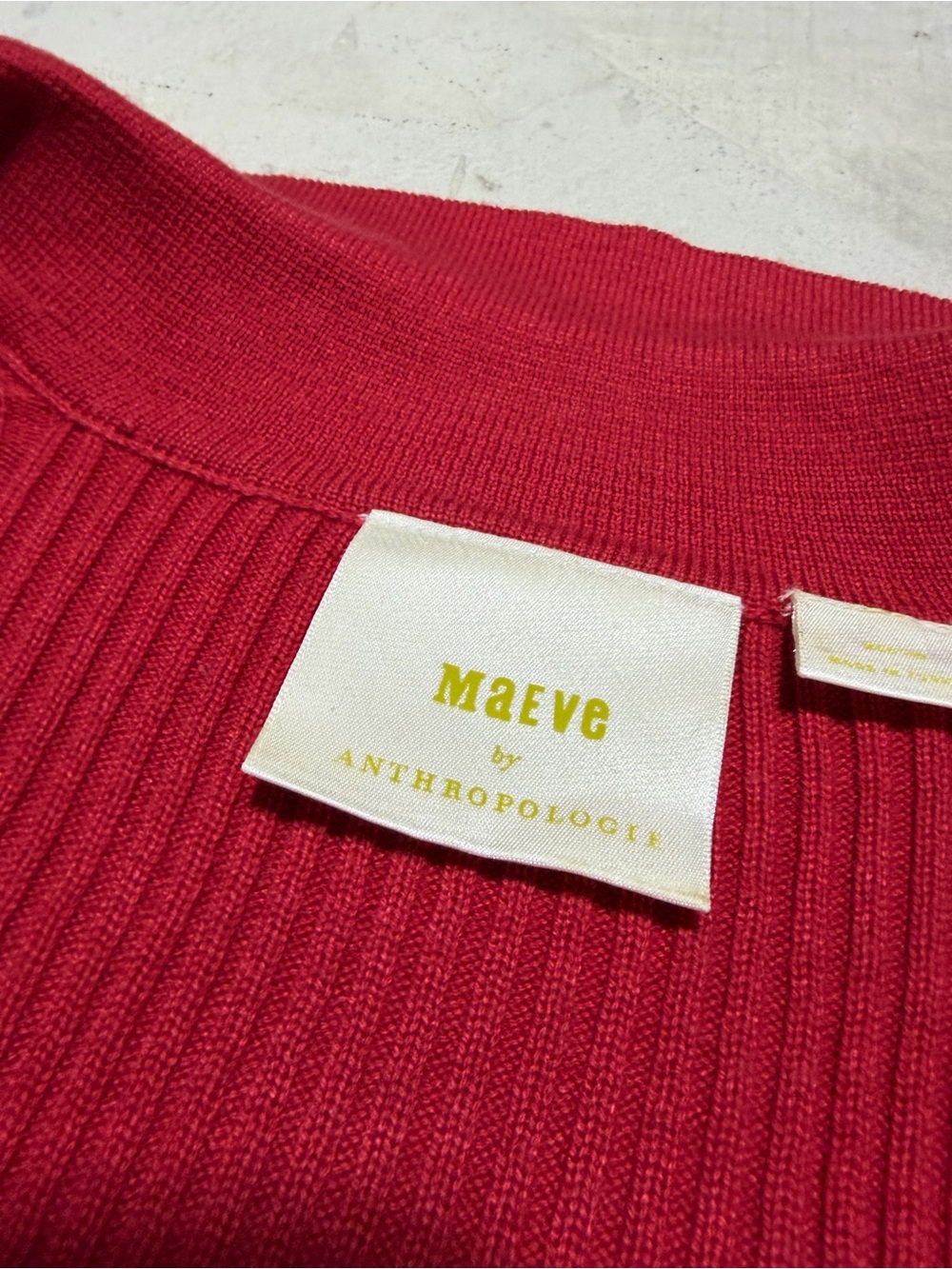 Anthropologie Maeve Red Ribbed V-Neck Bell Sleeve Sweater medium - Picture 6 of 10